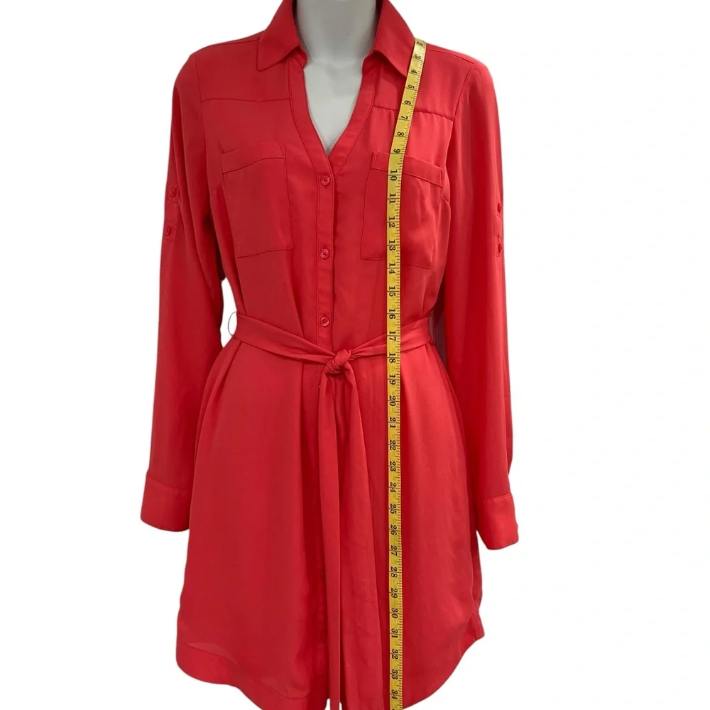 Express Red Long Sleeve Notched Collar Shirt Dress size XS Extra Small Summer